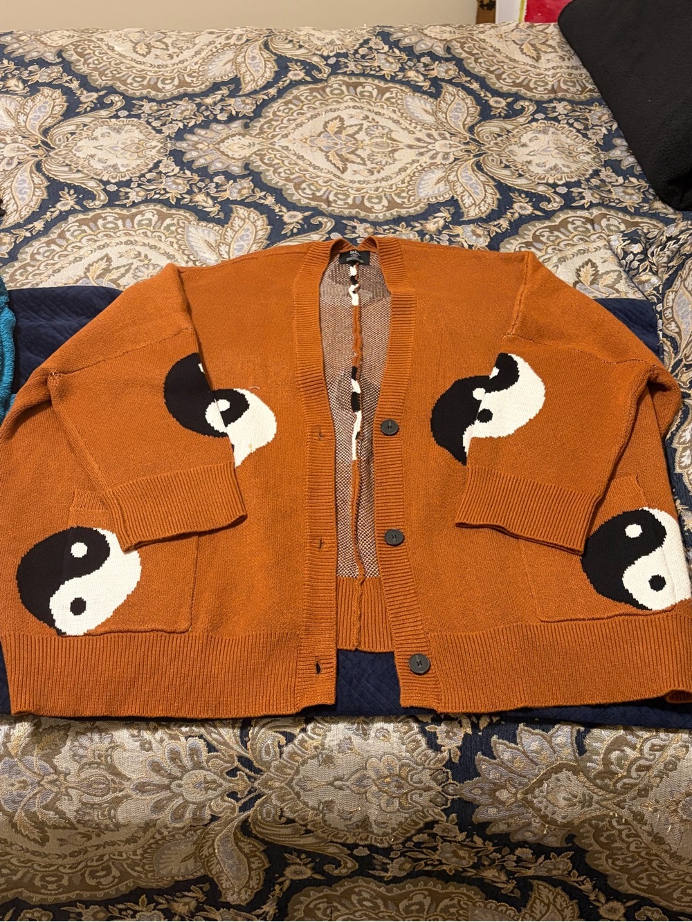 Rust Yin Yang Knit Cardigan Sweater